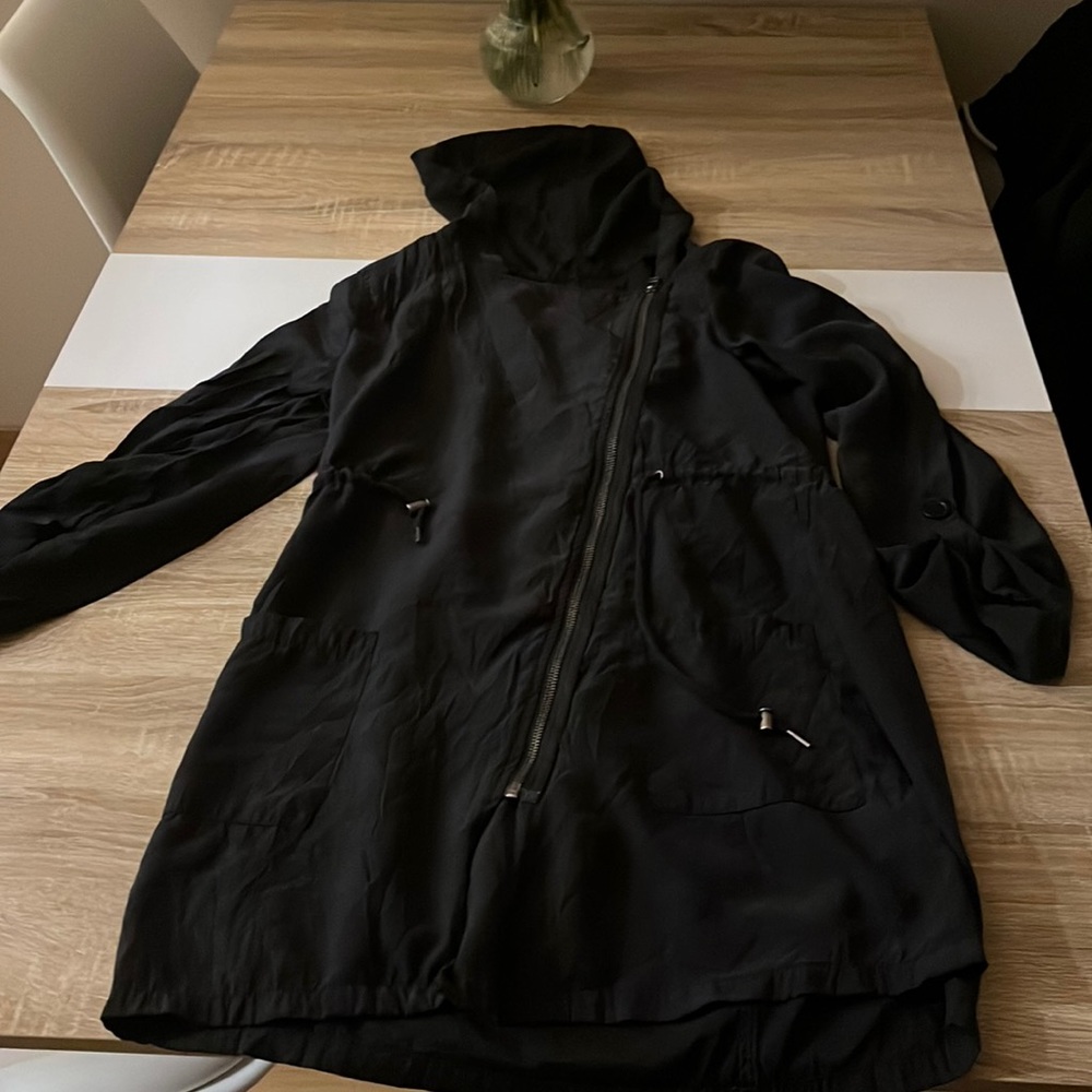 Thin Rayon hooded black zip up